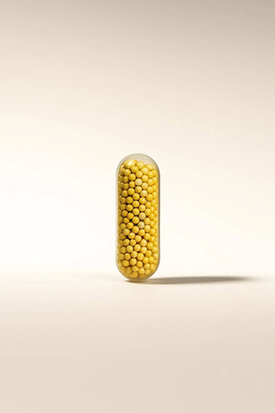 A Skin capsule filled with pale yellow microbeads
